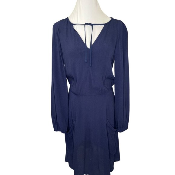 Reformation V Neck Long Sleeve Dress Navy Blue Size 6 Pockets - Picture 7 of 8